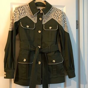 Veronica Beard Vanna Jacket Green w/ Crochet sz 00